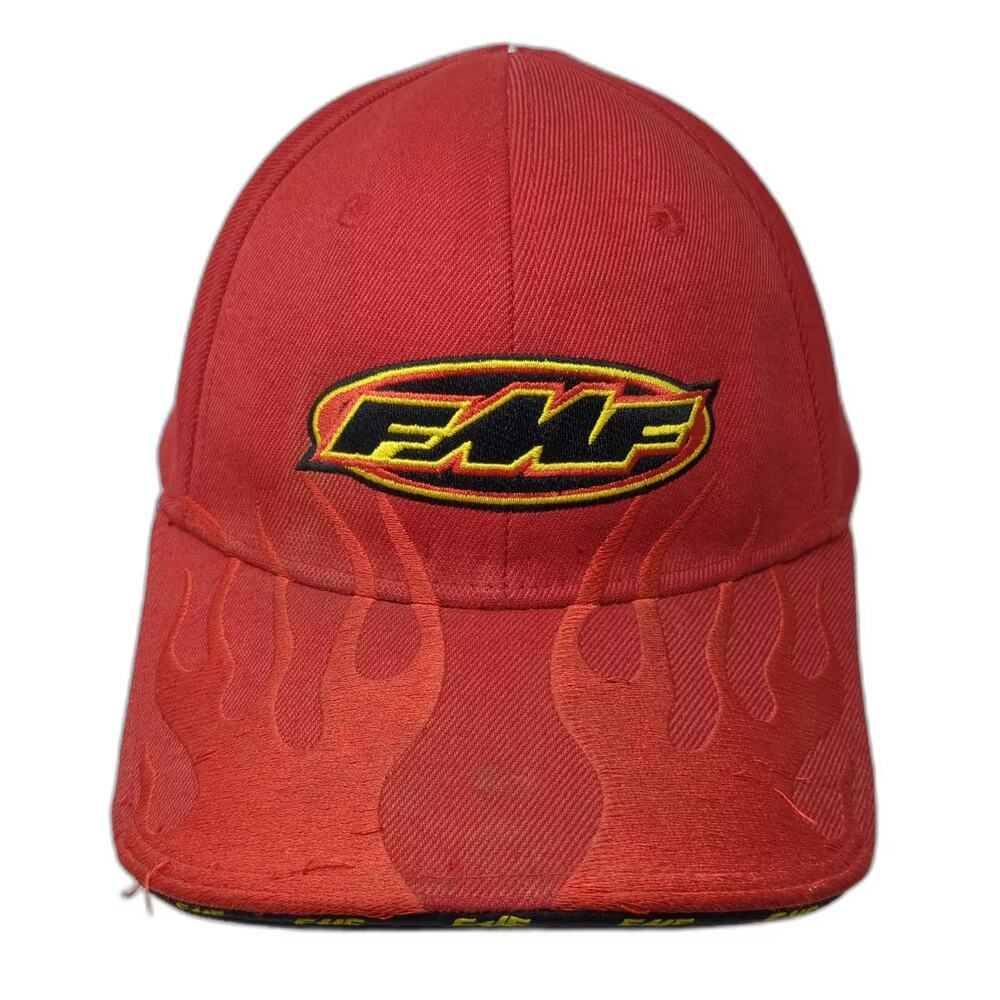 FMF Racing Baseball Cap Red Black Size M A-Flex Embroidered Flame Fitted Hat